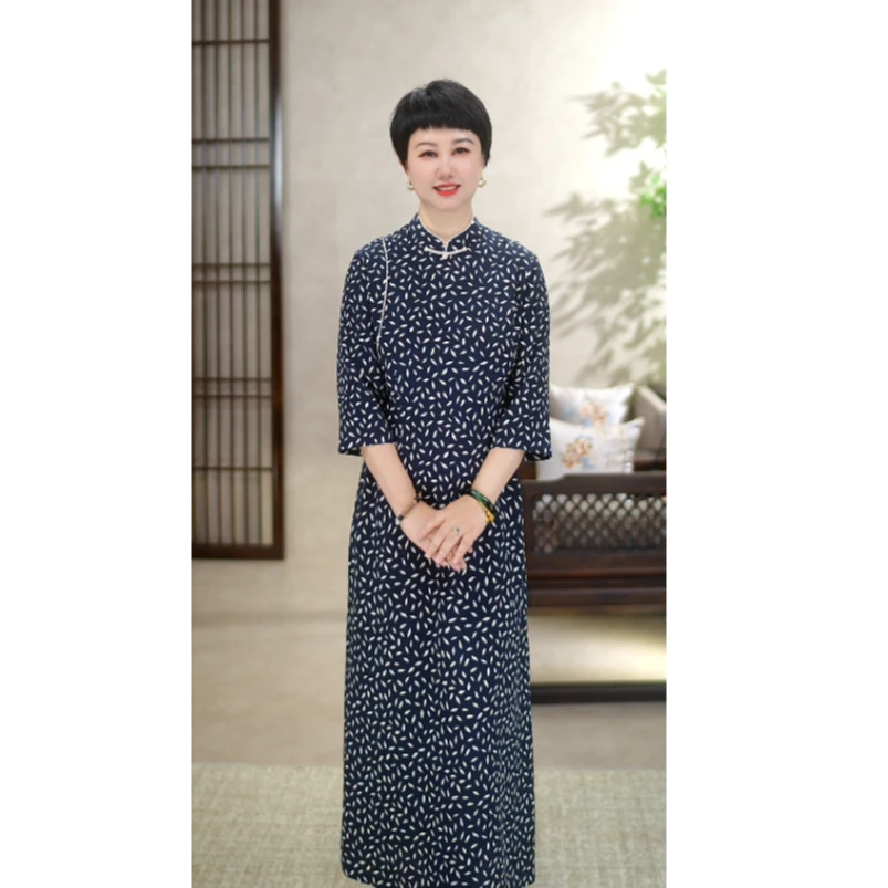 2025年春夏秋青花瓷新中式国风立领复古旗袍A3815