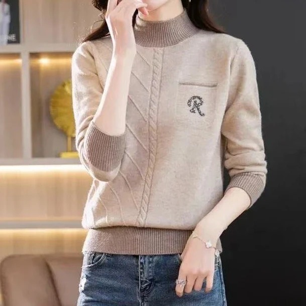 787【米 色R字母新款加厚针织衫】高级感气质针织女毛衣