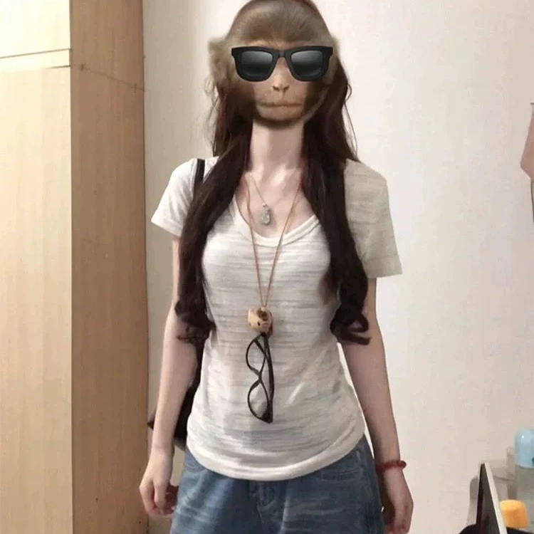 韩系白色正肩短袖t恤女夏季新款修身显瘦收腰设计感小众上衣