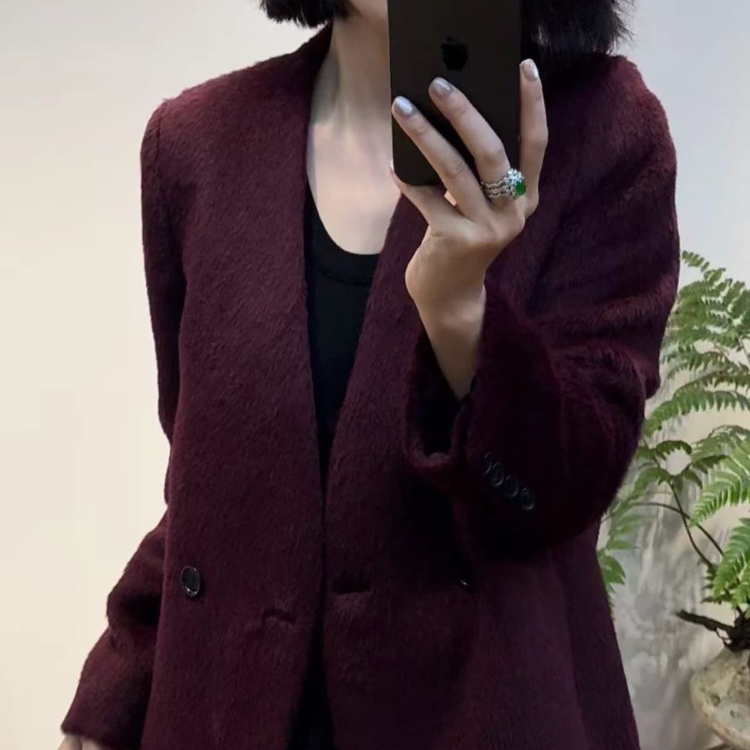 TANTAN 显瘦气质时尚秋冬宽松毛呢西装外套3014