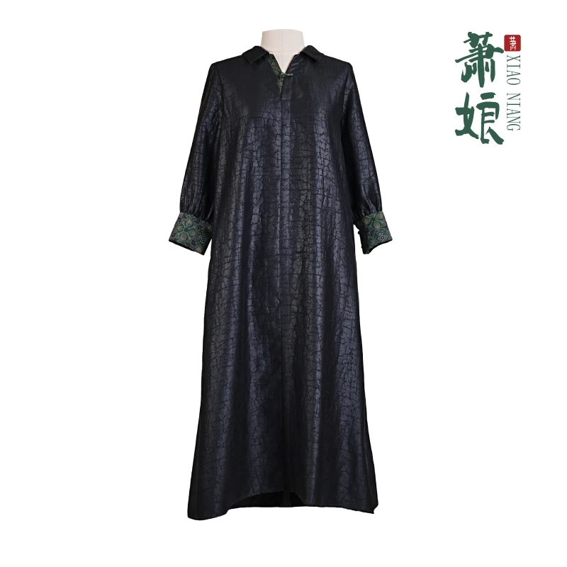 萧娘【青域】缎龟香云纱新中式桑蚕丝女气质时尚连衣裙中国风1989
