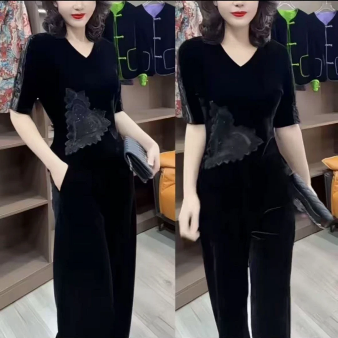 洋气套装女气质镂空上衣搭配裤子时尚穿搭女