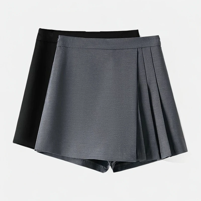 西装短裙裤女春夏显瘦外穿高腰气质百褶裙灰色不规则休闲A字裤