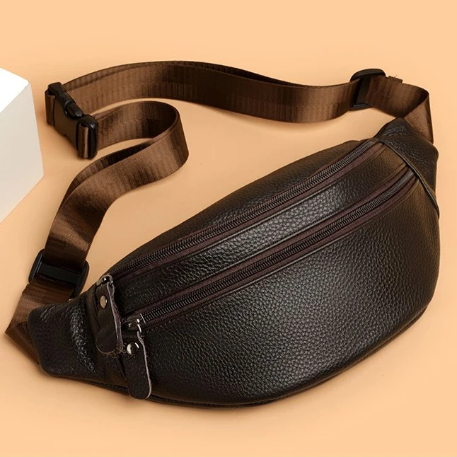 新款男士头层牛皮多功能腰包多层收钱腰包休闲时尚百搭简约大方