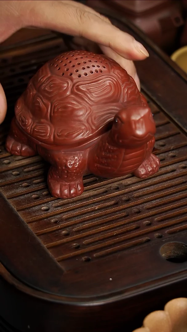茶壶紫砂宜兴紫砂朱泥乌龟茶漏