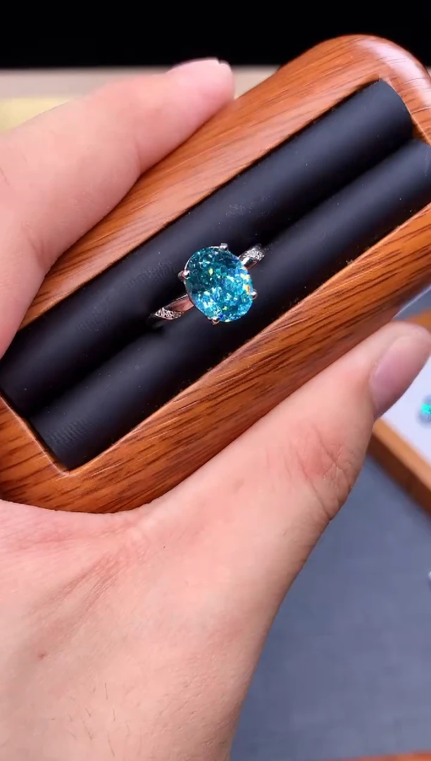 帕拉依巴碧玺戒指银S925镶嵌4532