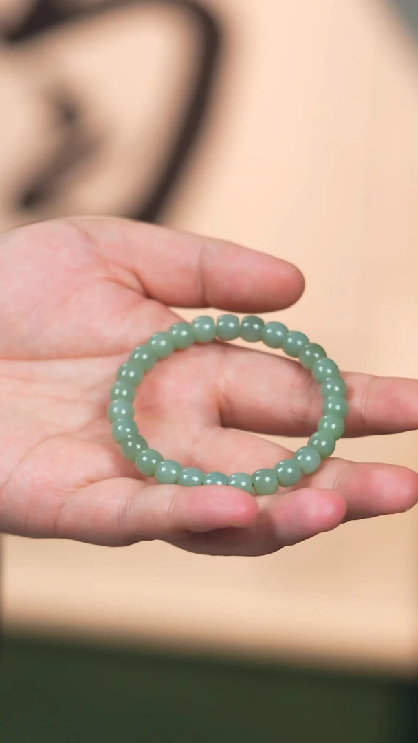 未镶嵌手链和田玉8mm粉青碧玉俄碧