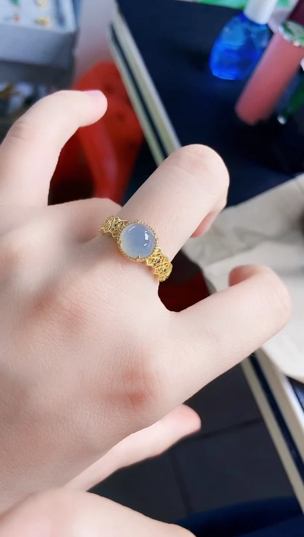 翡翠戒指银S925镶嵌21384