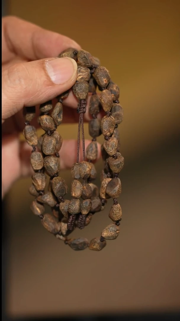 沉香手串纯*海南绿奇楠沉水树丁虫漏随型长串21克