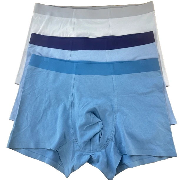 品妆男士纯棉95棉中腰平角裤内裤三条装舒适男式蓝色四角裤透气