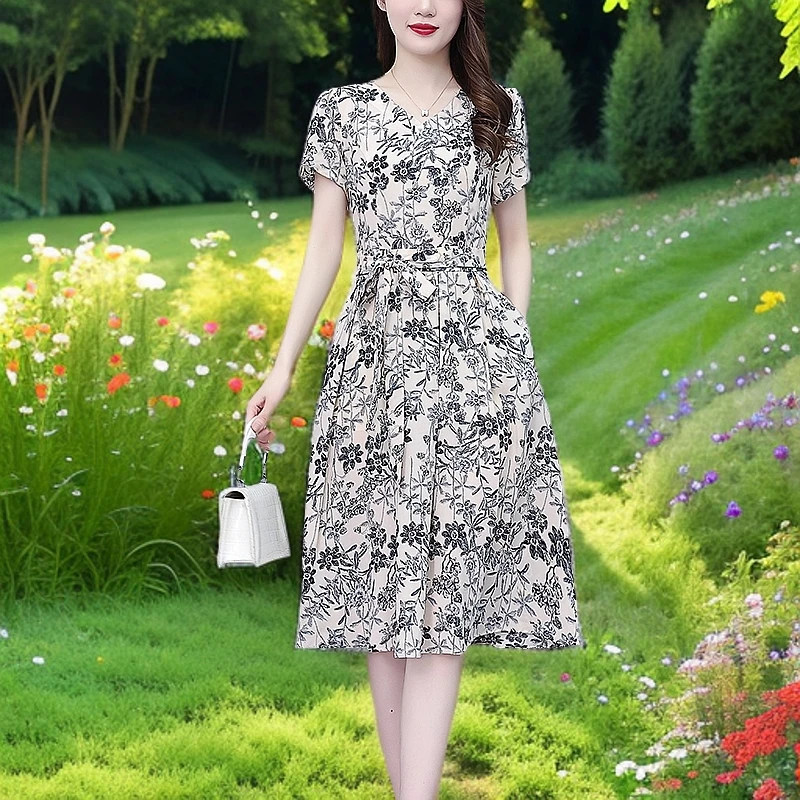 真丝桑蚕丝连衣裙女2025夏新款杭州高端大牌贵夫人妈妈装碎花裙子