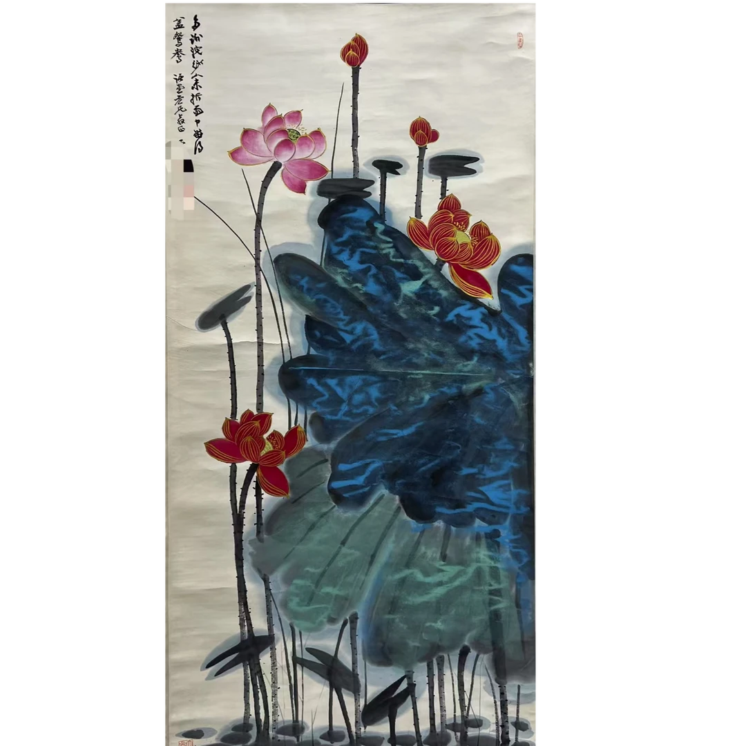 zdq款 金线荷花立轴 136*67约8.2平尺