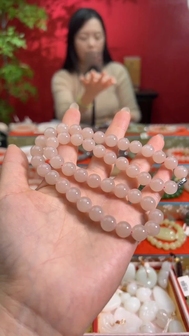 项链未镶嵌和田玉藕粉妈妈串 10mm
