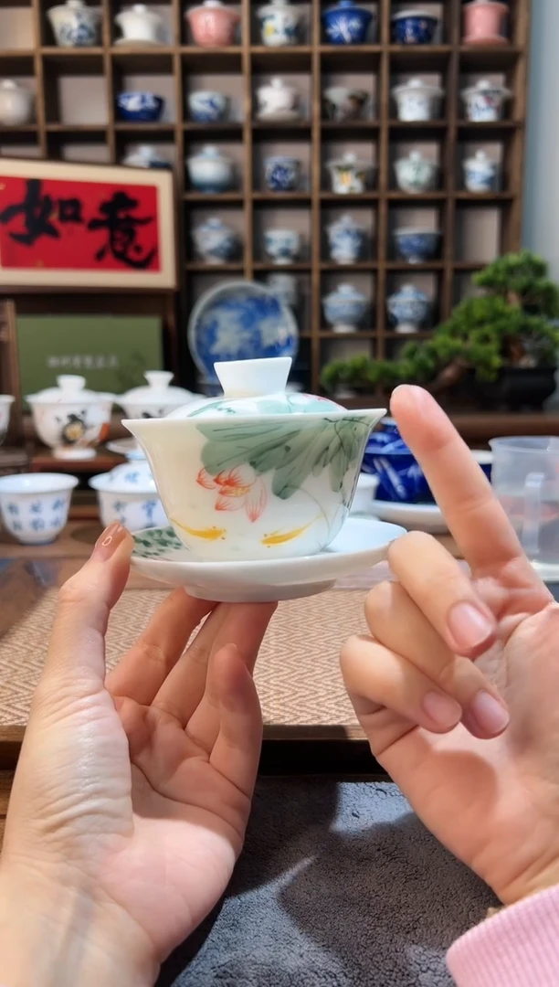 【闪购商品】150cc-五彩荷花锦鲤三才盖碗