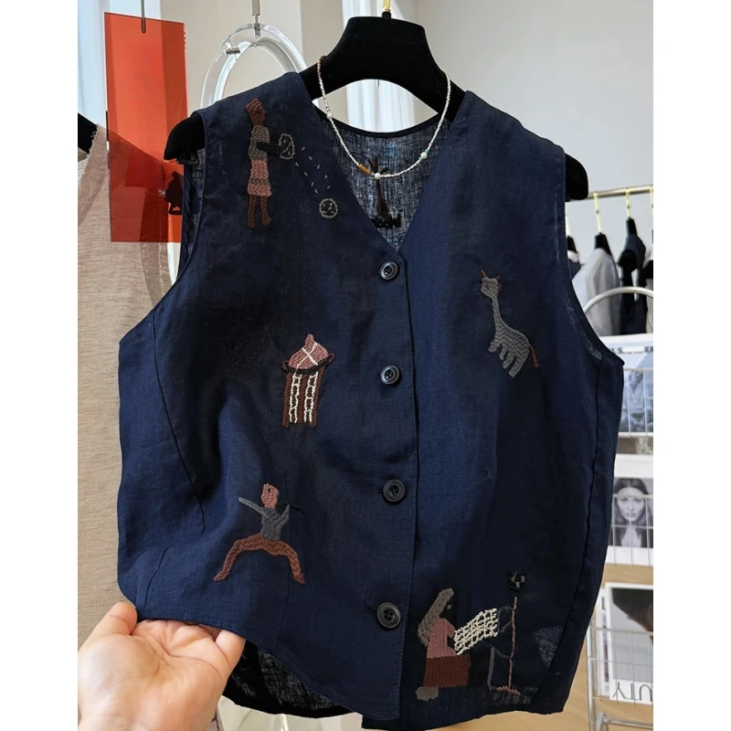 高端重工刺绣时尚韩系V领马甲背心外穿无袖坎肩上衣女夏季新薄款