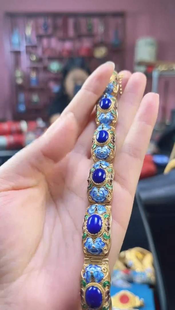 非遗技艺 花丝镶嵌手牌 青色 镀金