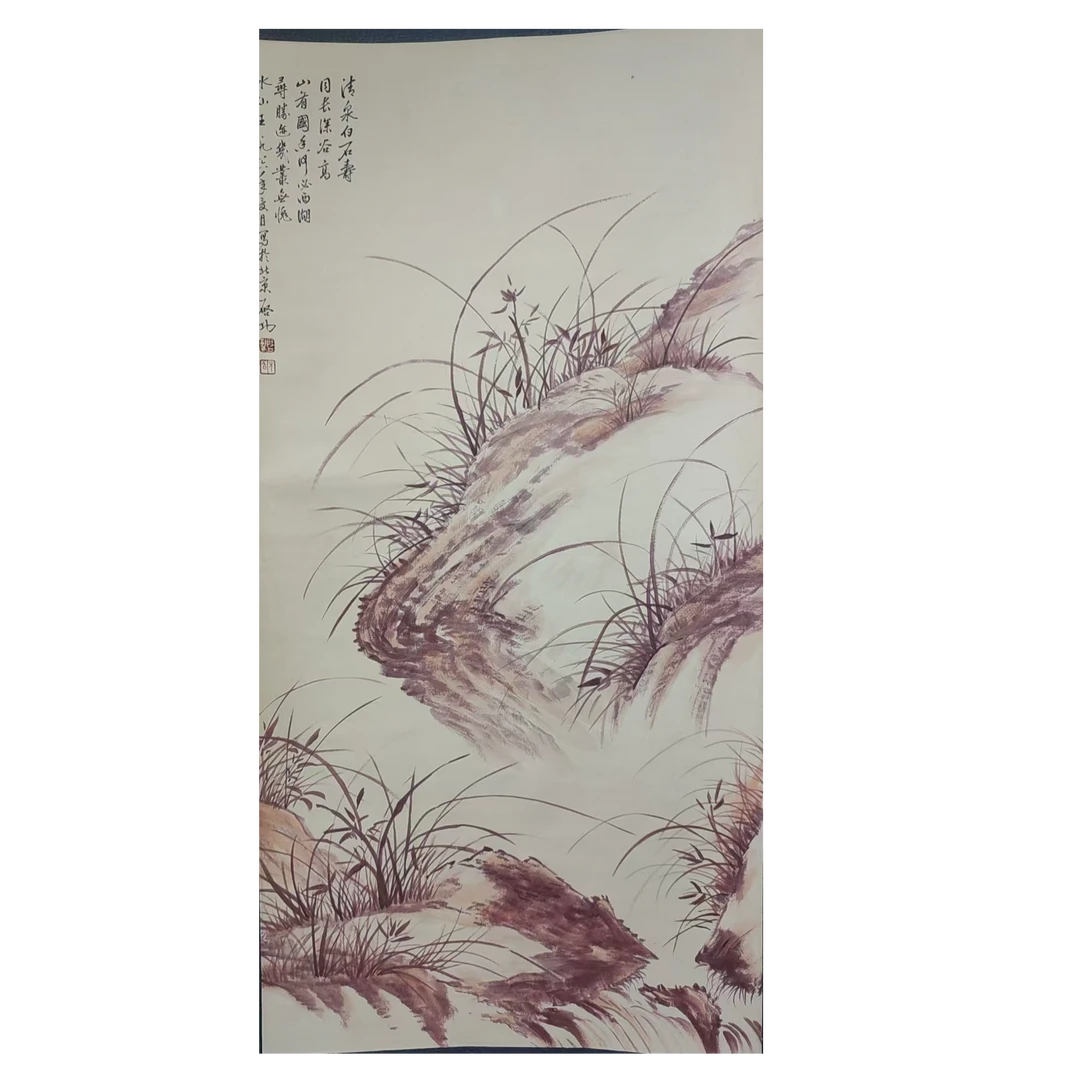 启老款  山石兰花立轴6.8*13.8约8.4平尺