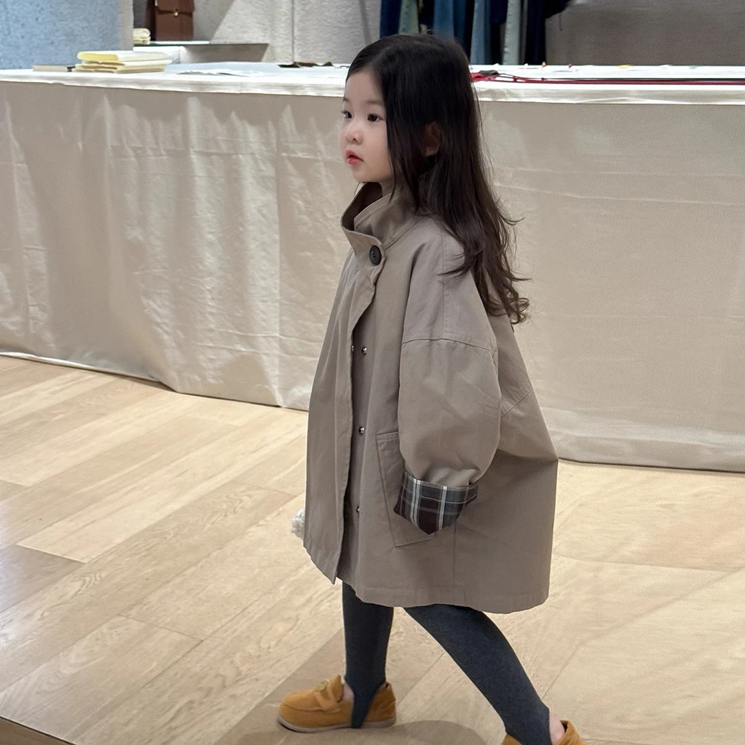 童装2025秋季新款韩系女童休闲立领中长款风衣女宝宝百搭宽松外套