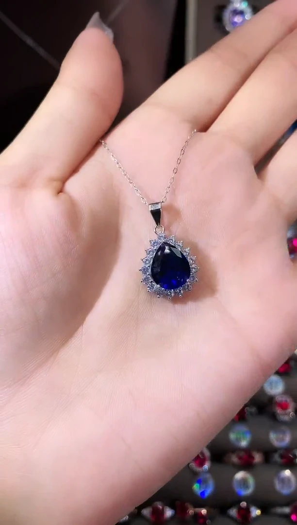 吊坠(赠链)蓝宝石银S925镶嵌911银