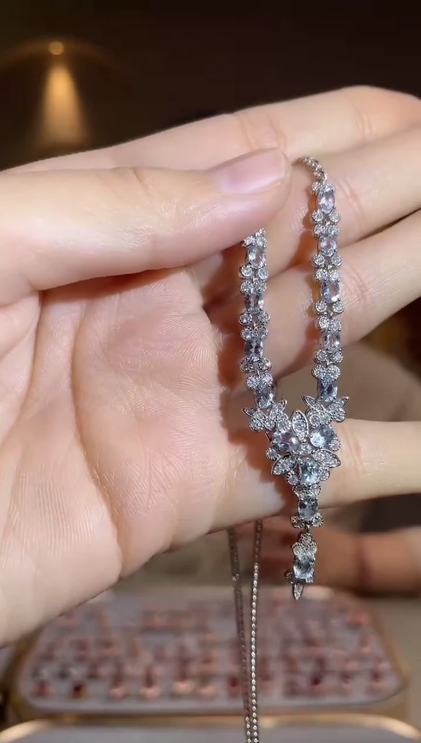 银S925镶嵌颈饰海蓝宝石颈饰