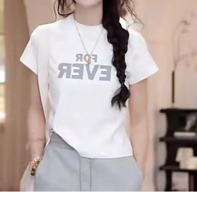 【丢丢专属】夏季百搭银色字母短袖T恤YY-3221