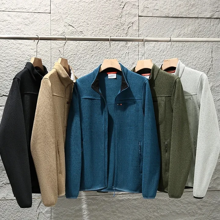 外贸户外370克粗针内里抓绒面料 厚实防风男士立领保暖外套抓绒衣