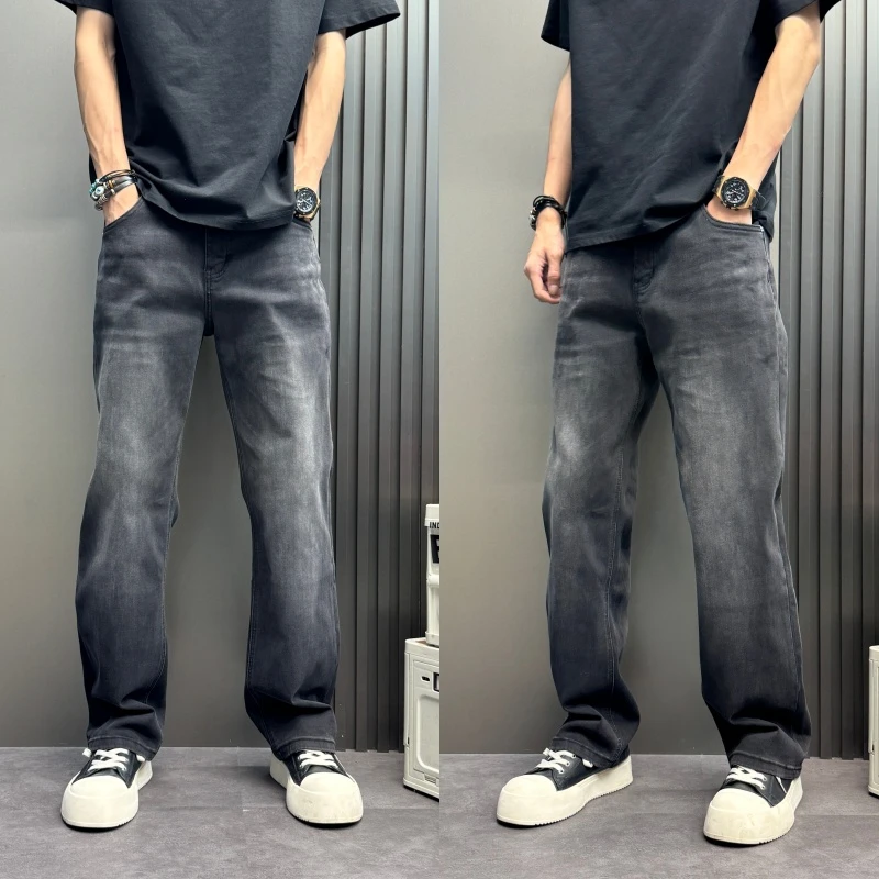秋冬男士牛仔裤新款高街直筒长裤宽松男款高街重工男士直筒牛仔裤