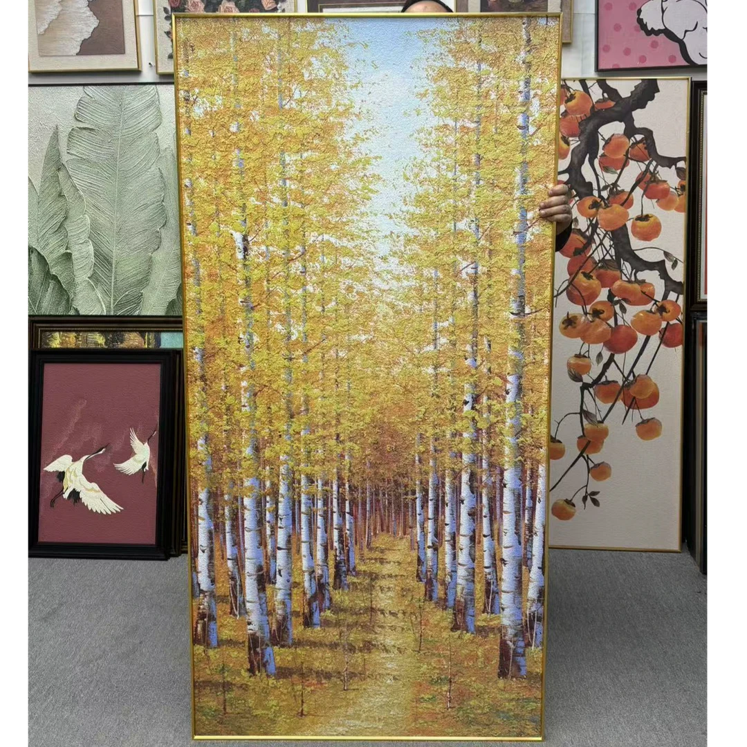 黄金大道纯手绘油画风景北欧现代简约玄关装饰画客厅挂画80160