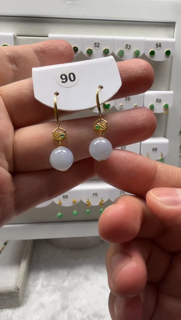 18K金镶嵌翡翠耳饰缅甸天然翡翠a货