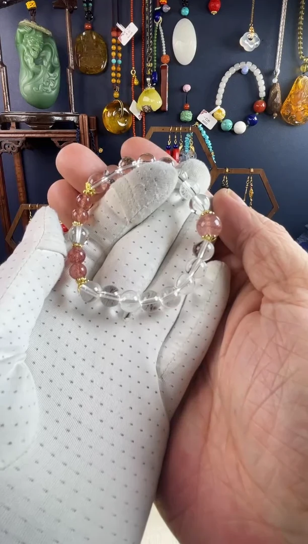 未镶嵌手串水晶白水晶配草莓晶手串