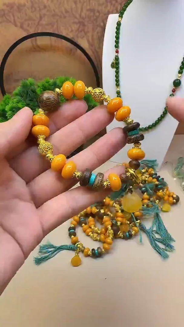 蜜蜡颈饰14K金镶嵌B315