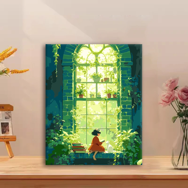 (窗畔书光）diy数字油画手工填色手绘解压治愈生日礼物丙烯装饰画