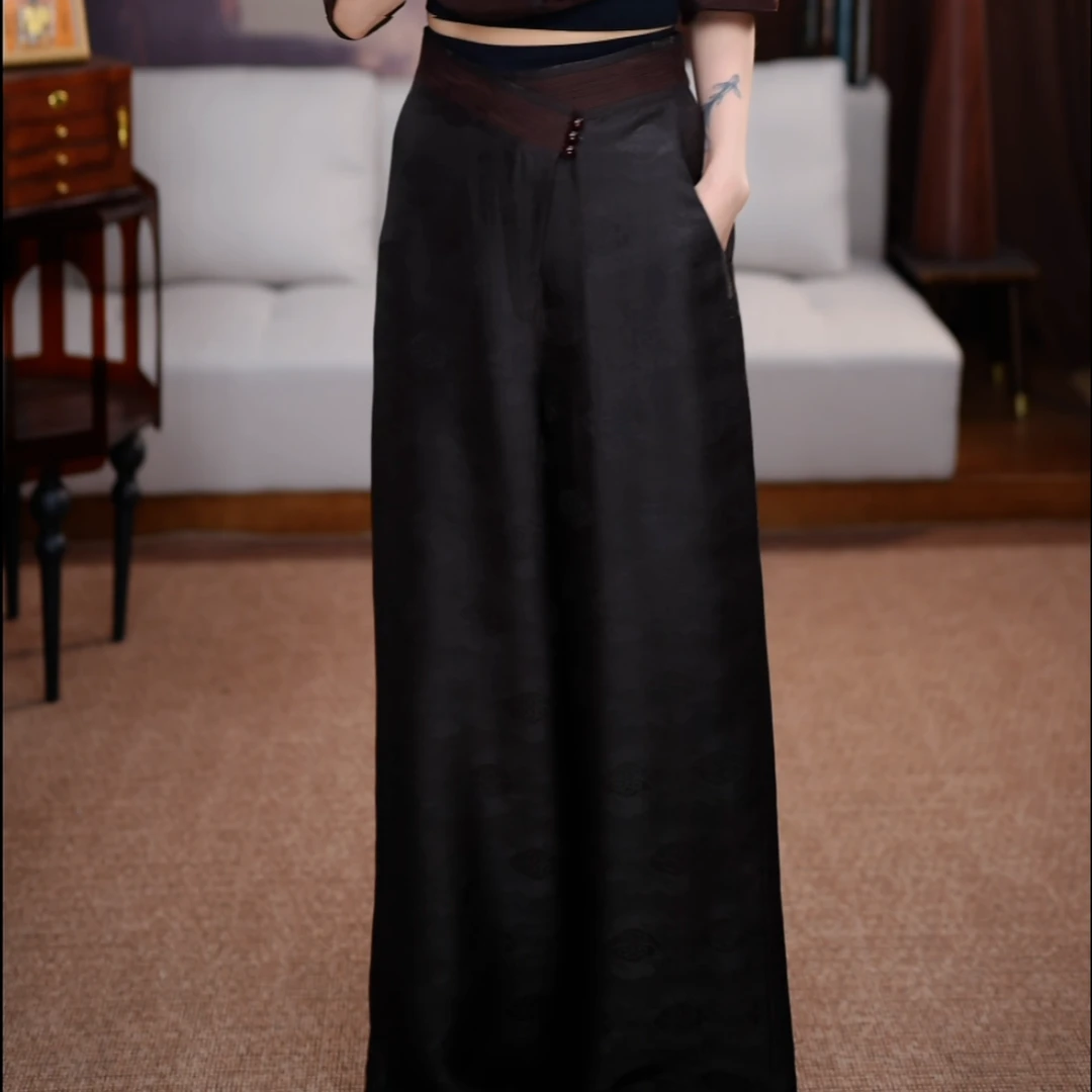 【若瑶】新中式时尚松紧腰显瘦国风百搭宽松复古休闲中式设计师裤子