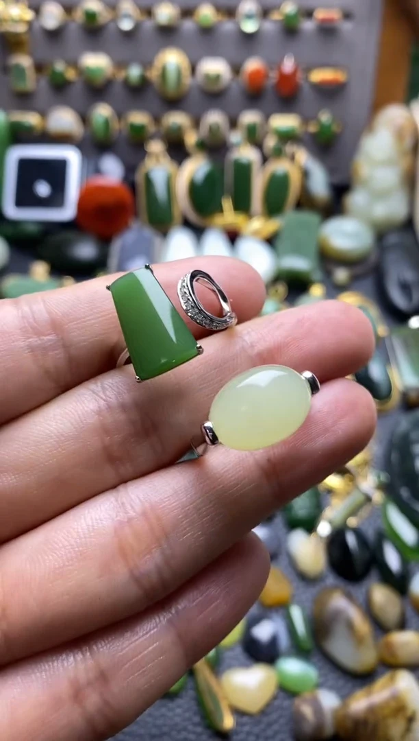银S925镶嵌和田玉珠宝半成品千*戒指