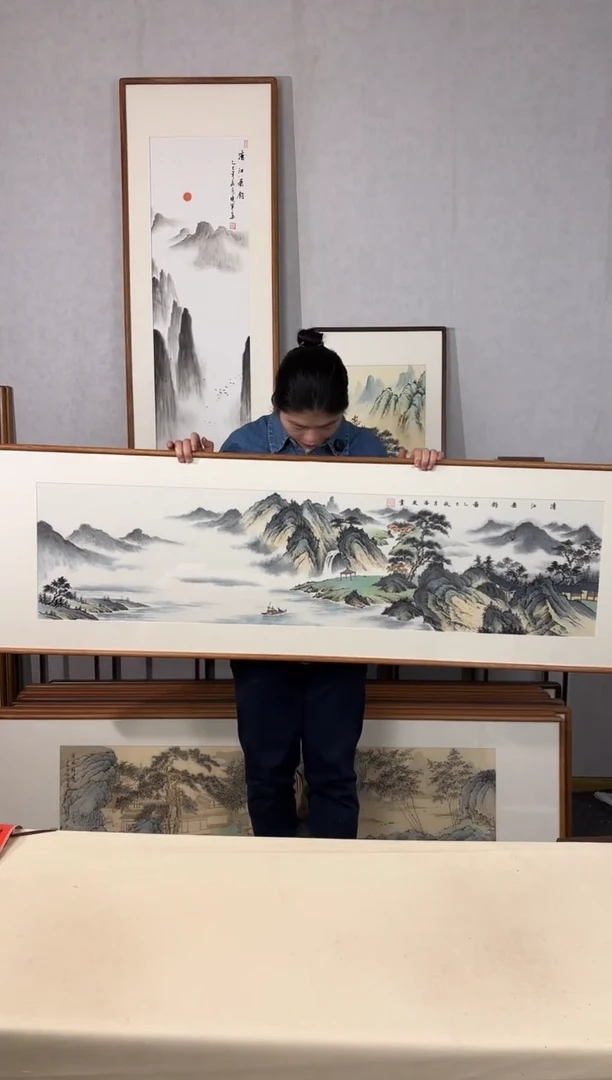 国画手绘*清江锤钓图*52*172cm带框发货