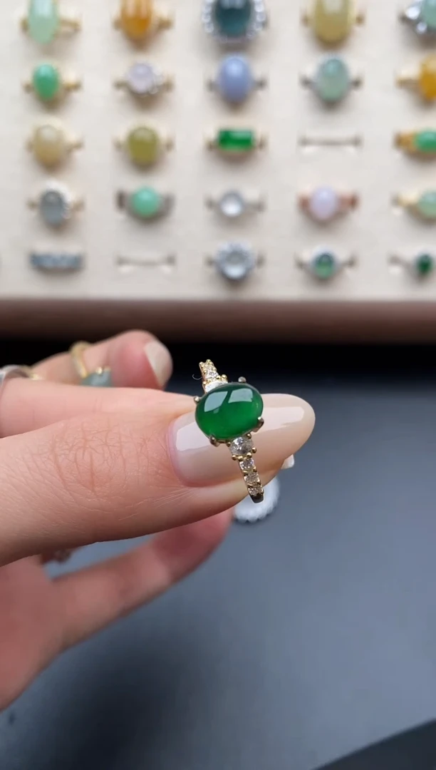 银S925镶嵌戒指翡翠一物一证一礼盒