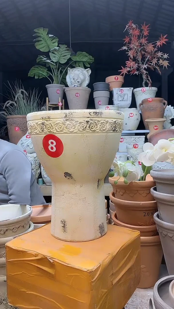 【闪购商品】缸1个22*28白色作旧敞口盆作旧