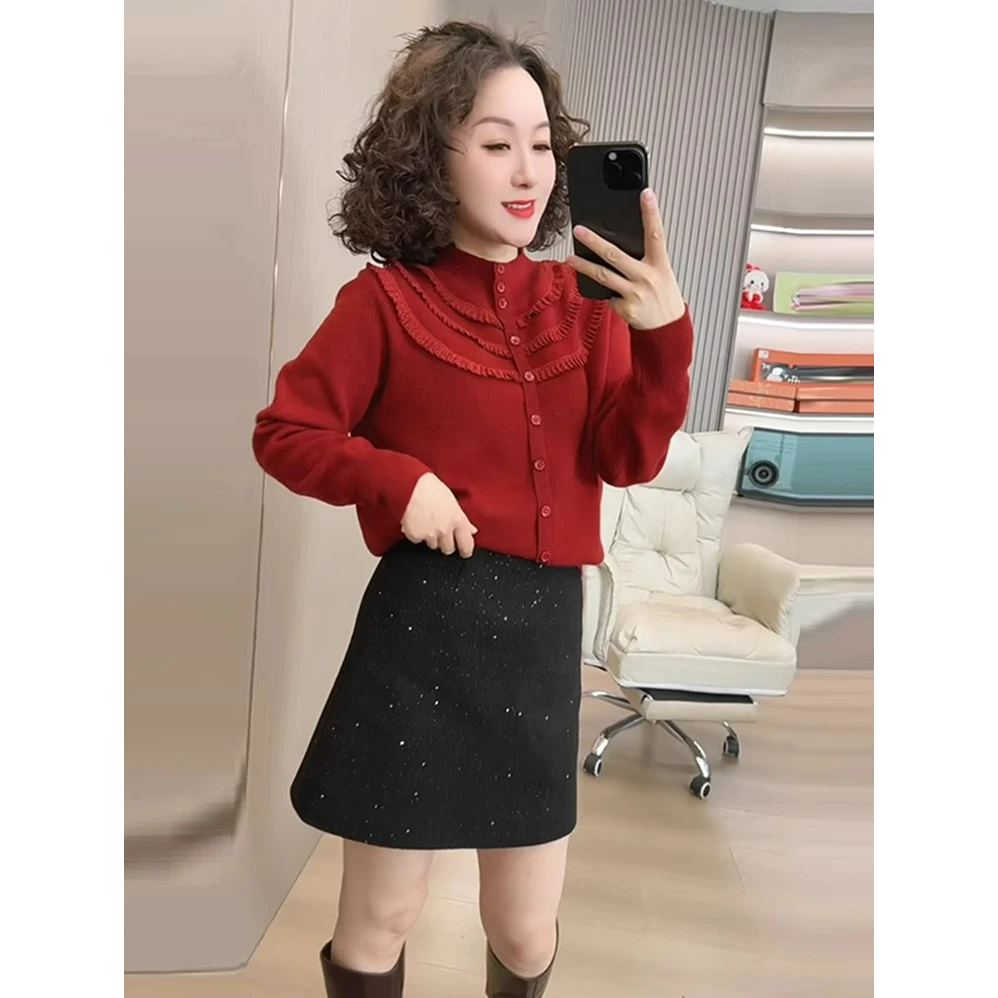 2025新款小众设计感特色木耳边拼接显瘦气质百搭针织衫打底衫上衣