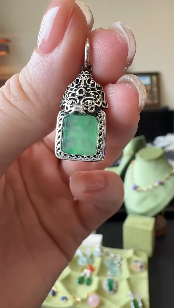 吊坠(不含链)银S925镶嵌翡翠银镶