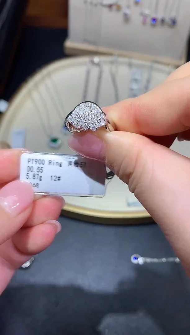 铂Pt850镶嵌戒指/指环天然钻石W549|2980