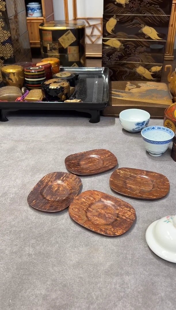 樱皮杯垫 四片 大漆漆器大漆漆器