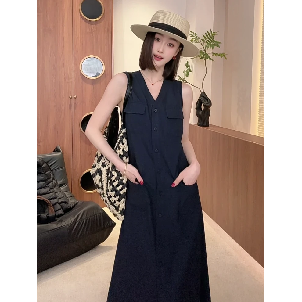 气质无袖背心连衣裙女夏季新款宽松显瘦中长款小个子裙子BN25190