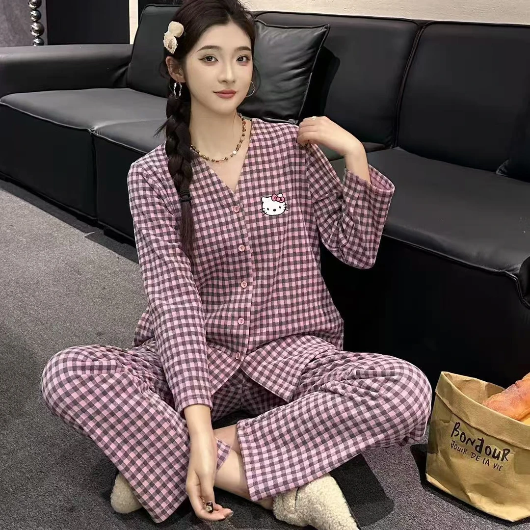 【李北北】秋冬双面磨毛睡衣保暖加厚薄绒格子休闲家居服套装 #1153