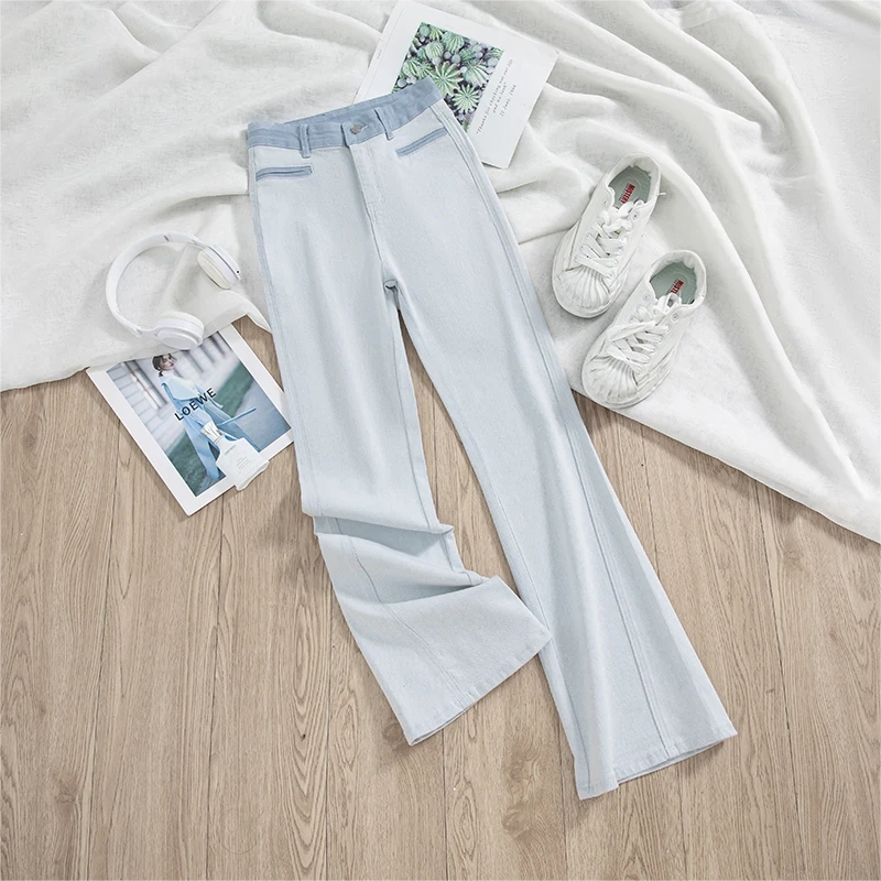 巴黎灰春季新款高腰微喇叭牛仔裤女新款修身显瘦百搭弹力裤子