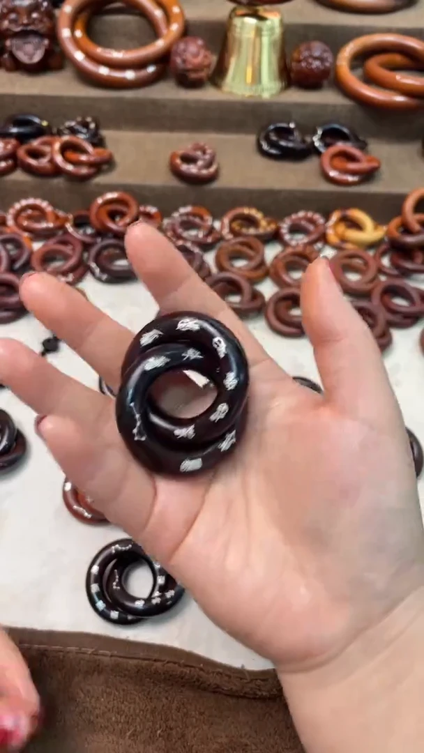 木枣木玉化2.5乾坤圈镶银五雷五路全品加挂绳一物一拍