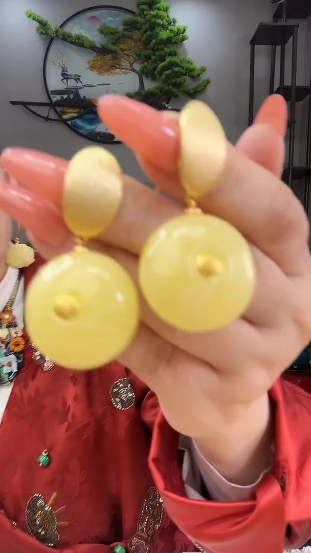 琥珀银S925镶嵌耳饰耳环