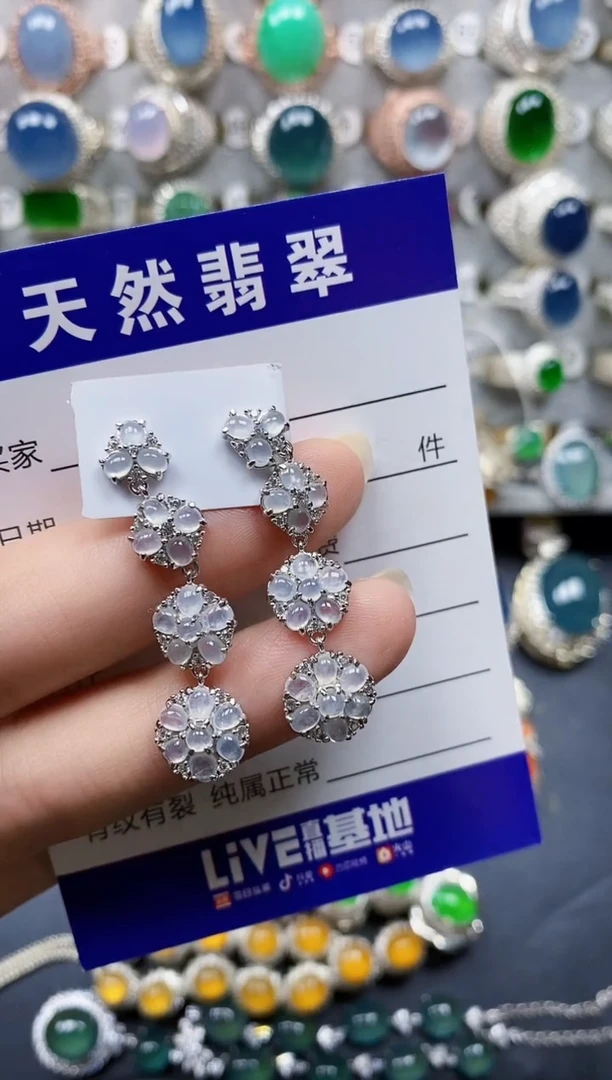 翡翠银S925镶嵌耳饰464