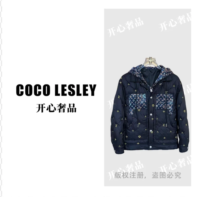 【开心奢品】冬季潮流新款刺绣假两件拼接连帽百搭羽绒服Y003