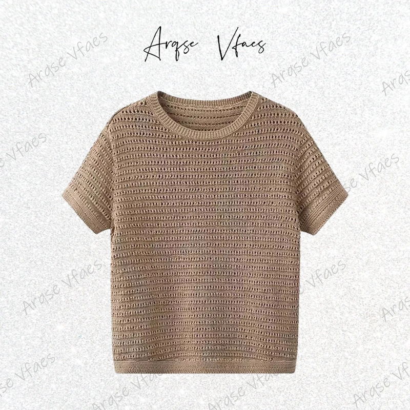 艾家同款2025春季新款时尚圆领短袖针织衫女上衣50328176