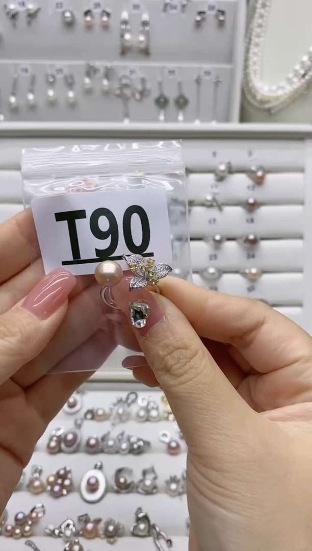 银S925镶嵌珠宝奇石淡水珍珠梅*T90